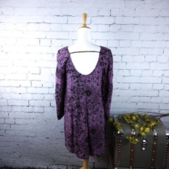 Sun & Shadow Boho Floral Shift Dress Purple Small - Picture 3 of 6